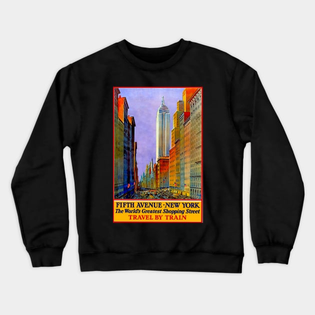 Train Ad - Fifth Ave New York - Vintage Travel Crewneck Sweatshirt by Culturio